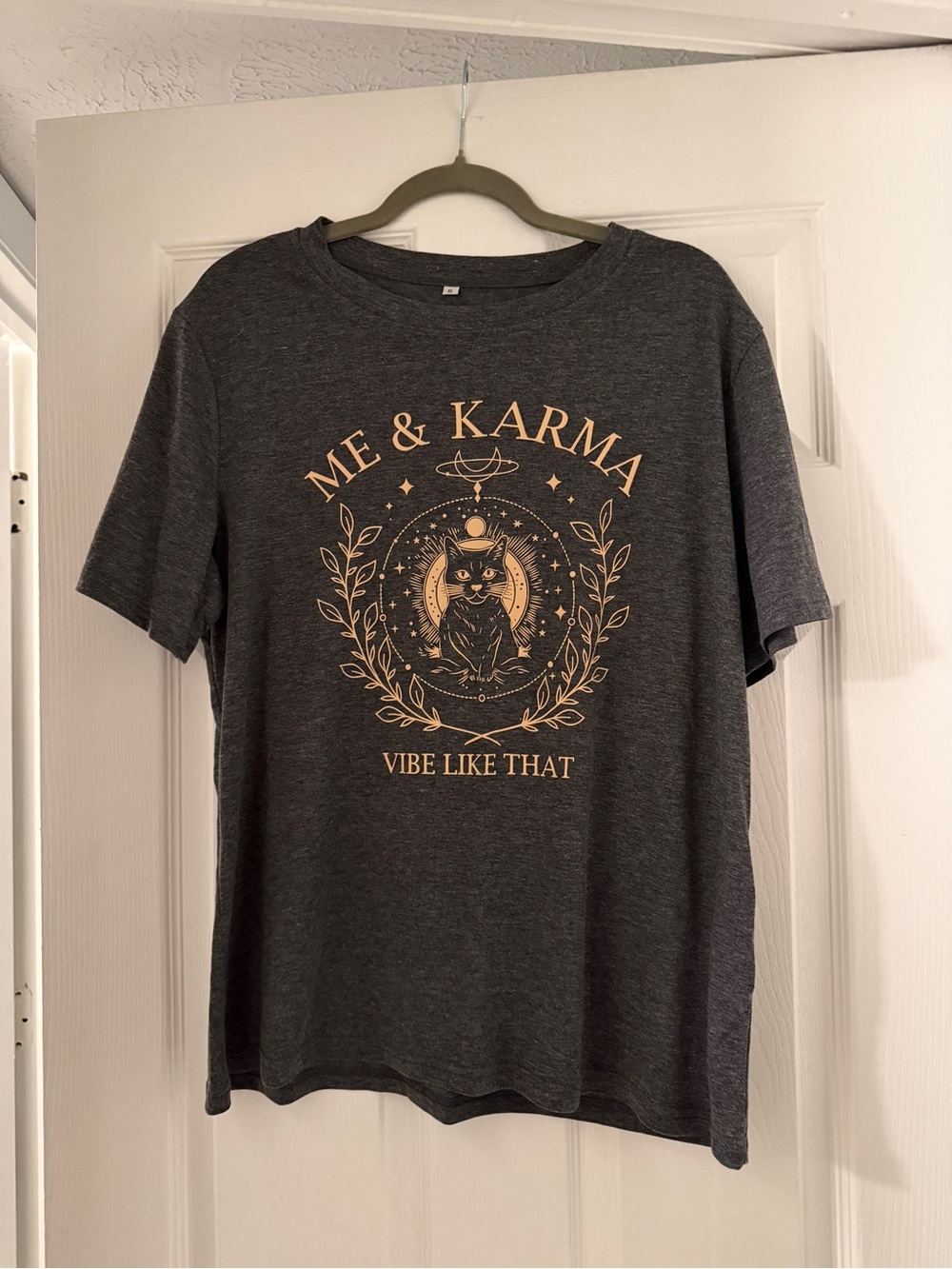 Me & Karma Short Sleeve Graphic Tee - Charcoal with Gold Print